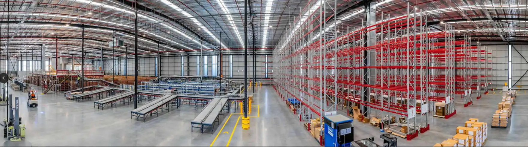 Pallet racking integrated into a warehouse layout with clear access aisles.